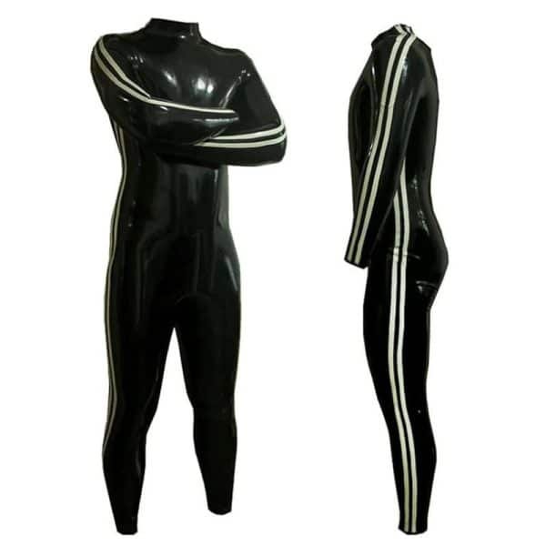 Natural Latex Men Bodysuit with Side Strips