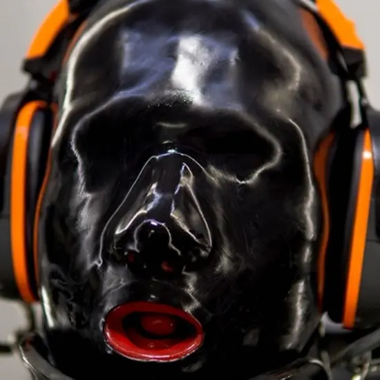 Latex Hood with Long Nose Tube and Mouth Gag (1)