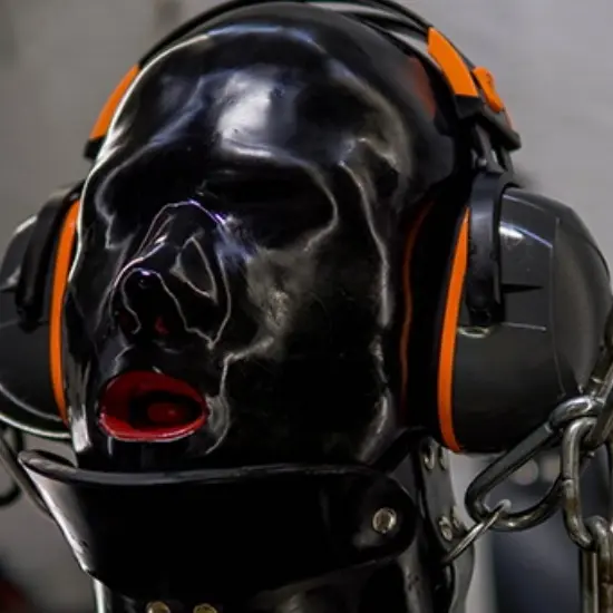 Latex Hood with Long Nose Tube and Mouth Gag (2)