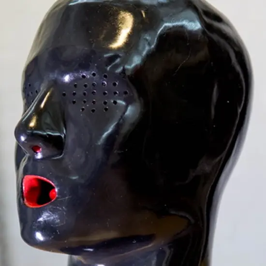 Latex Hood with Long Nose Tube and Mouth Gag (3)